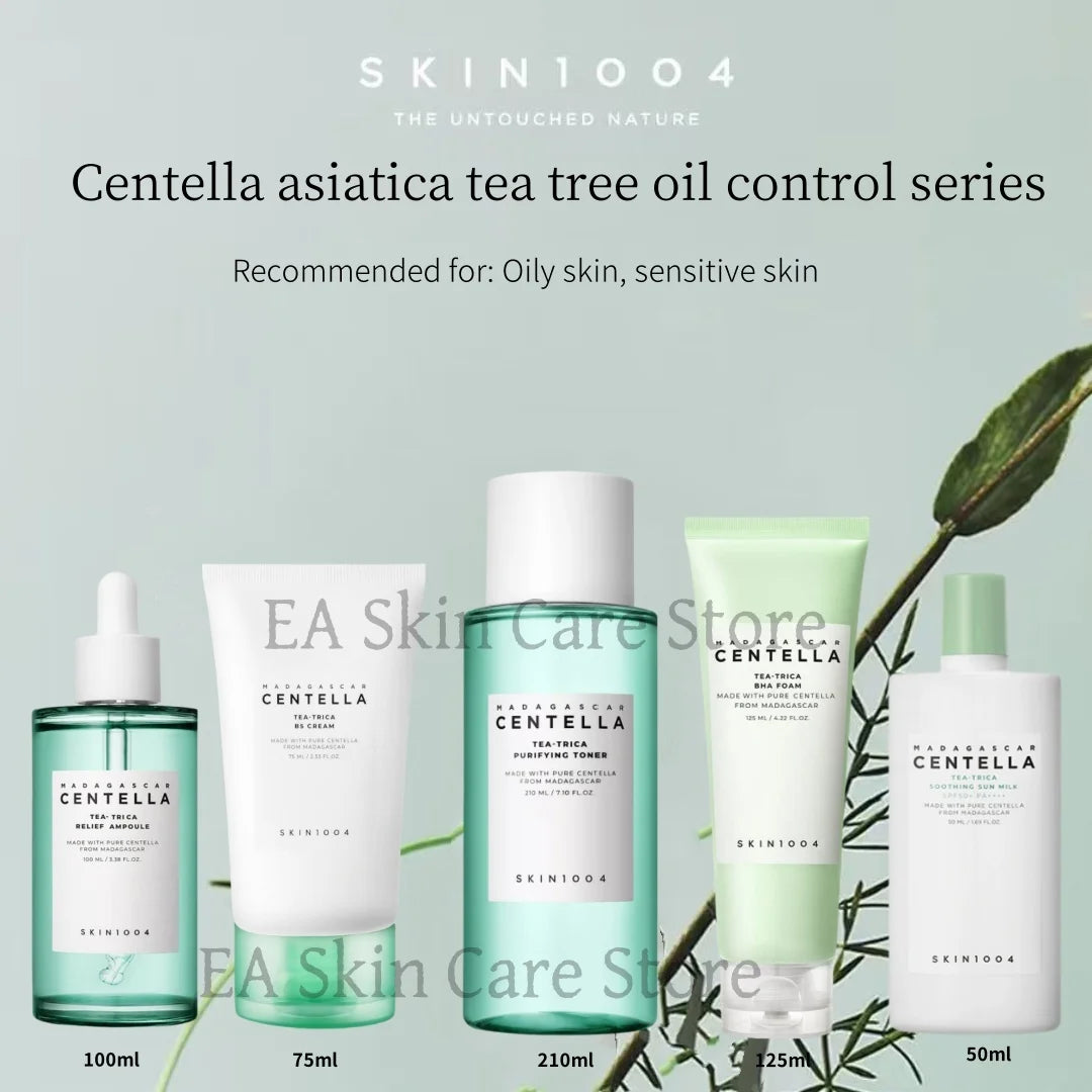 Centella skincare set green for acne relief and oil control with cleanser, serum, face cream and eye cream