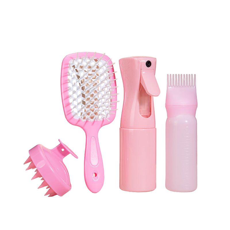 Kit soin cheveux rose avec peigne massage, vaporisateur et applicateur de sérum