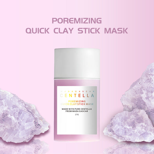 Close-up of Pore-Minimizing Quick Clay Stick showing Centella mask texture and easy application for detoxifying and soothing skin