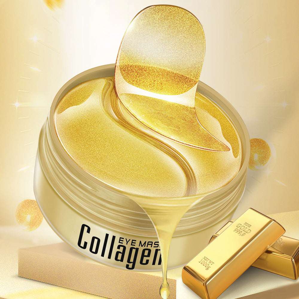 Close-up of 24K gold gel patches showing smooth texture for under-eye hydration and brightening