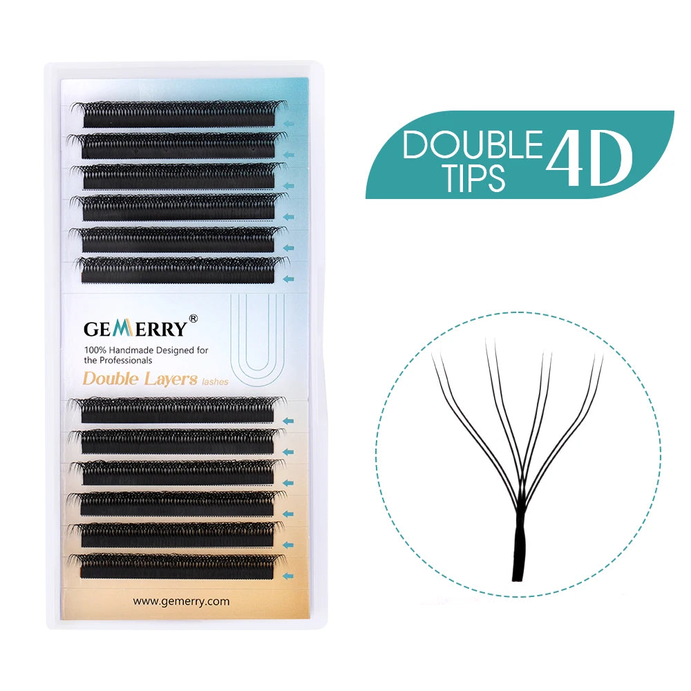 Gemerry false eyelashes packaging with double tips 4D feature on a white background