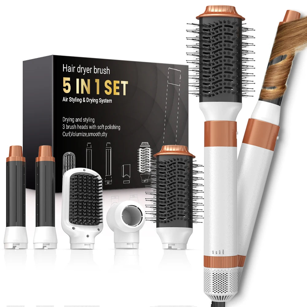 5-in-1 automatic white hair dryer and styling brush