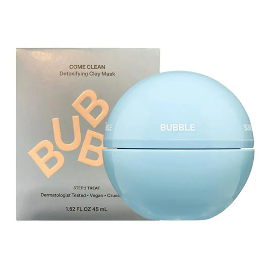 Bubble Come Clean Detoxifying Clay Mask jar and texture, purifying and oil-controlling