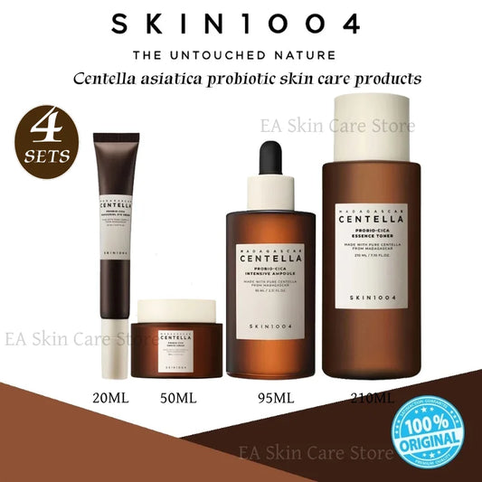 Centella skincare set brown for repairing, calming, and anti-aging with cleanser, serum, face cream and eye cream