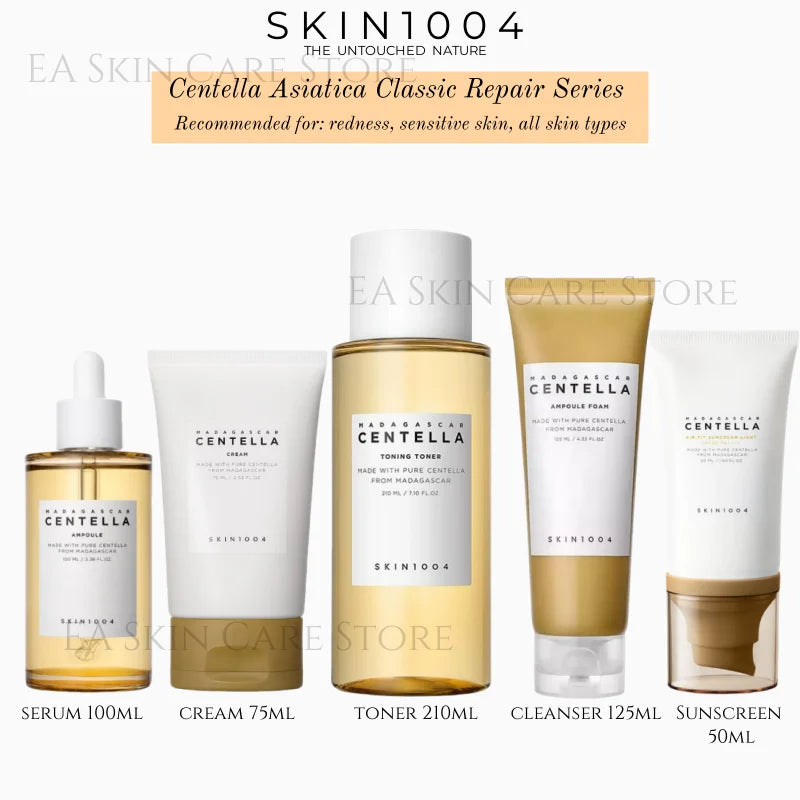 Centella skincare set gold for strengthening skin barrier and deep hydration with cleanser, serum, face cream and eye cream