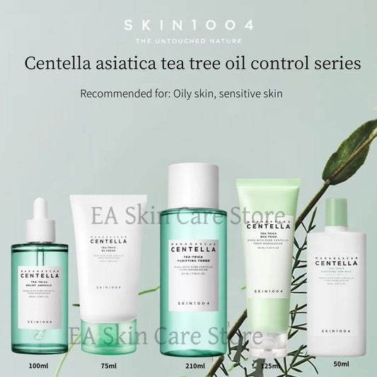 Centella skincare set green for acne relief and oil control with cleanser, serum, face cream and eye cream