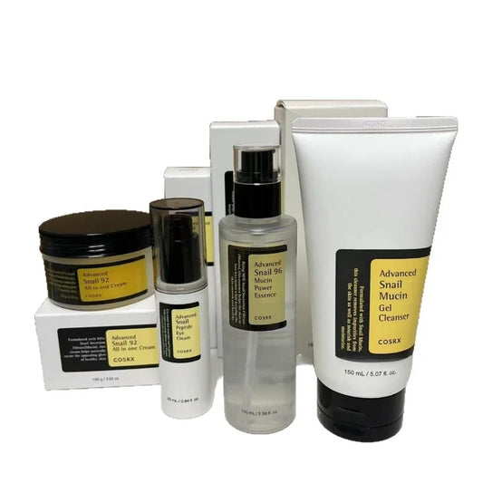 COSRX Advanced Snail Skincare Set with cleanser, essence, cream, and eye cream