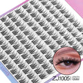 False eyelashes packaging with a close-up of an eye wearing the lashes and product code ZJ1005.