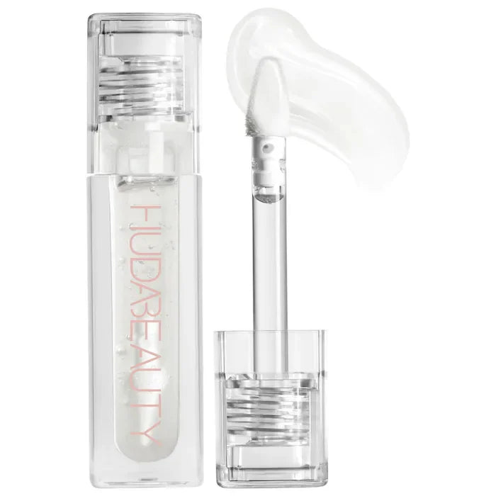 Glassy Hudabeauty lip gloss on a white background