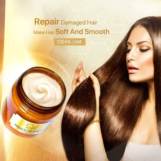 Close-up of Magic Keratin Hair Mask showing rich texture and premium formula for damaged hair