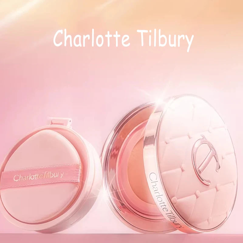 Pink makeup product with 'Charlotte Tilbury' branding on a pink background