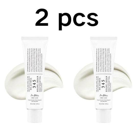 Relief 345 anti-acne cream texture showing smooth formula for calming irritated skin