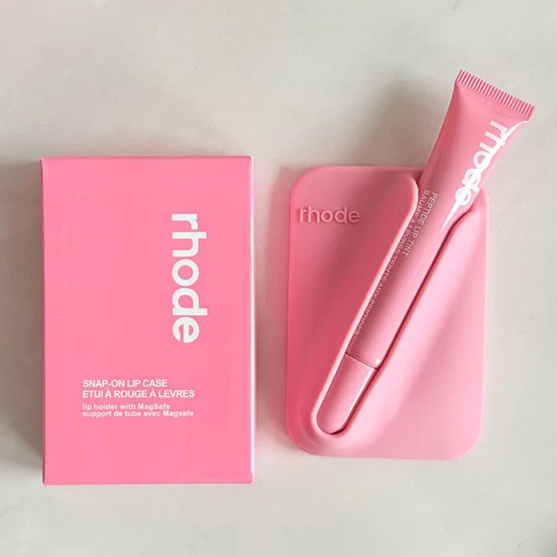 Ribbon 'rhode' lip case and packaging on a light gray background