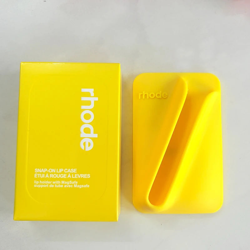 Yellow 'rhode' snap-on lip case on a white background