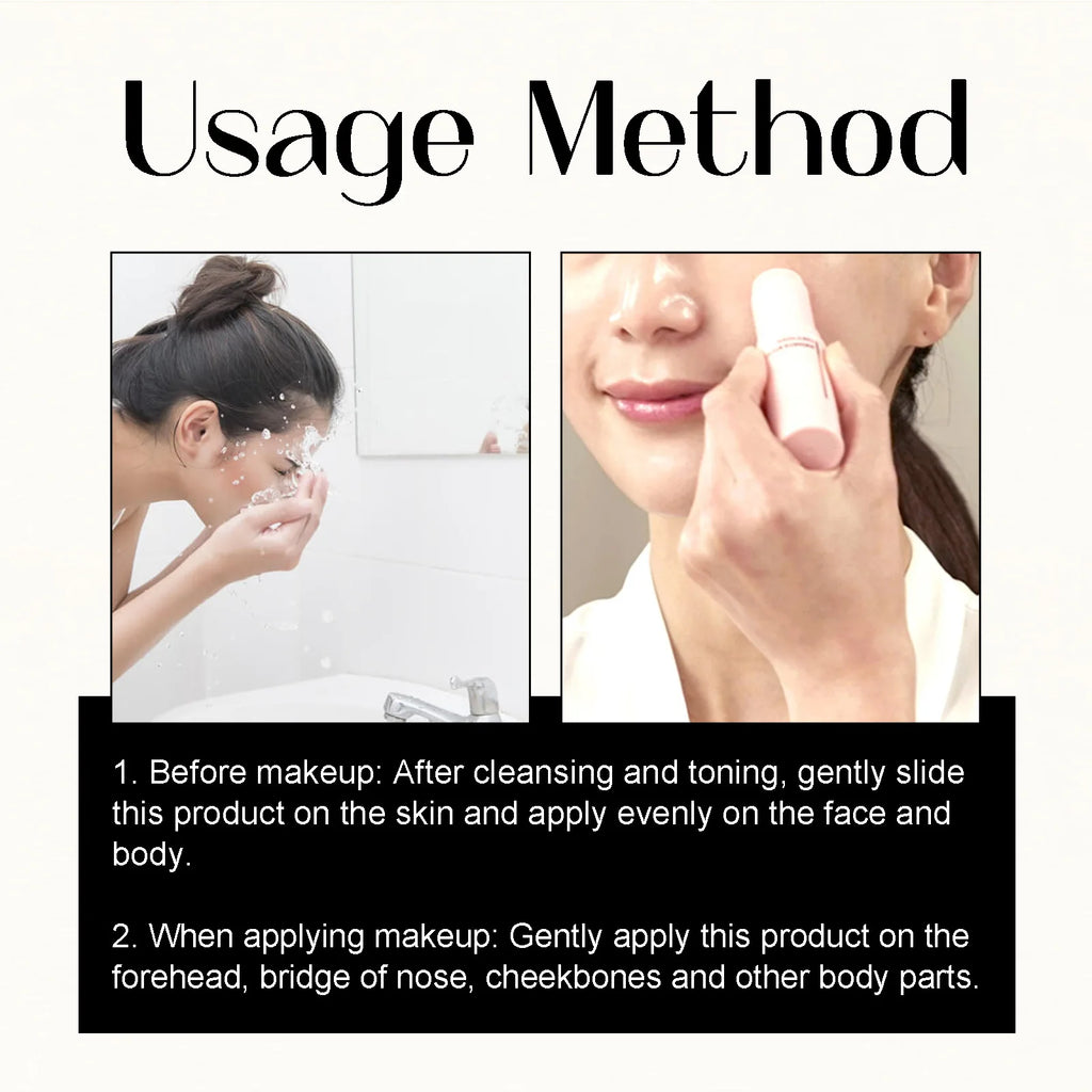 Instructions on using a skincare product with images of a woman applying it.