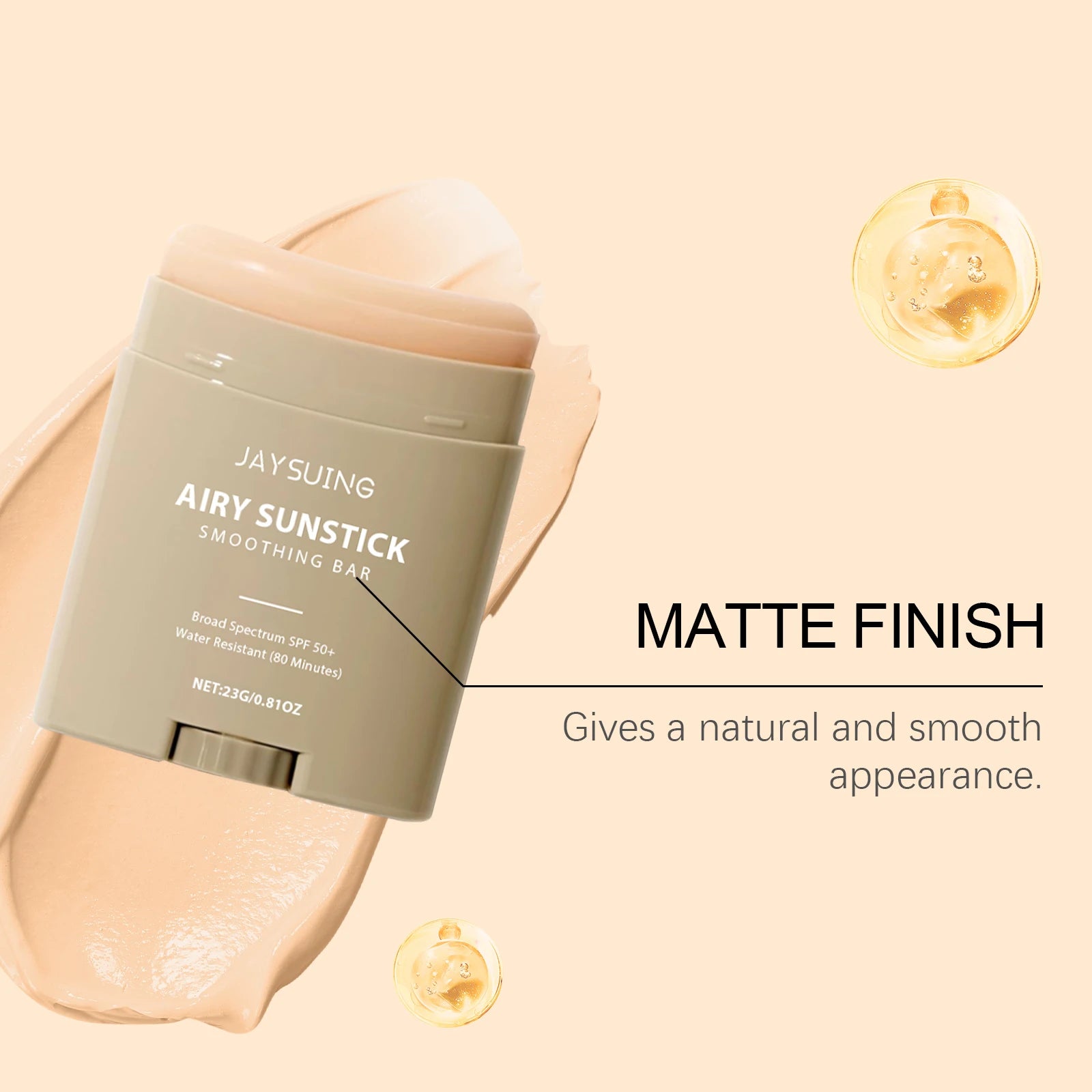 Jaysuing Airy Sunstick Smoothing Bar with matte finish text on a beige background