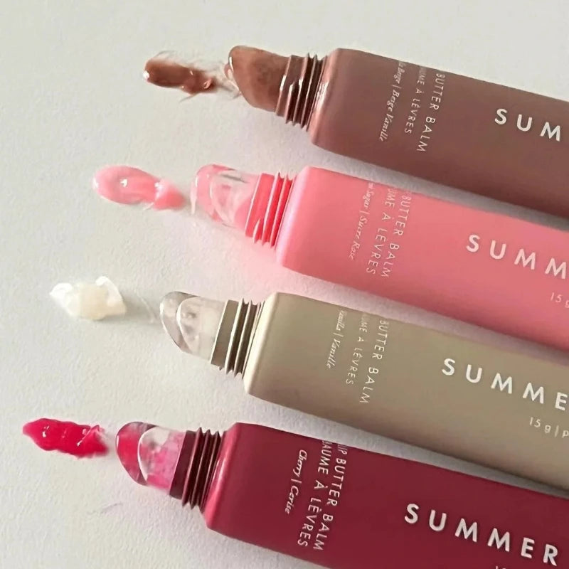 Butter Balm lip products in various shades on a light background