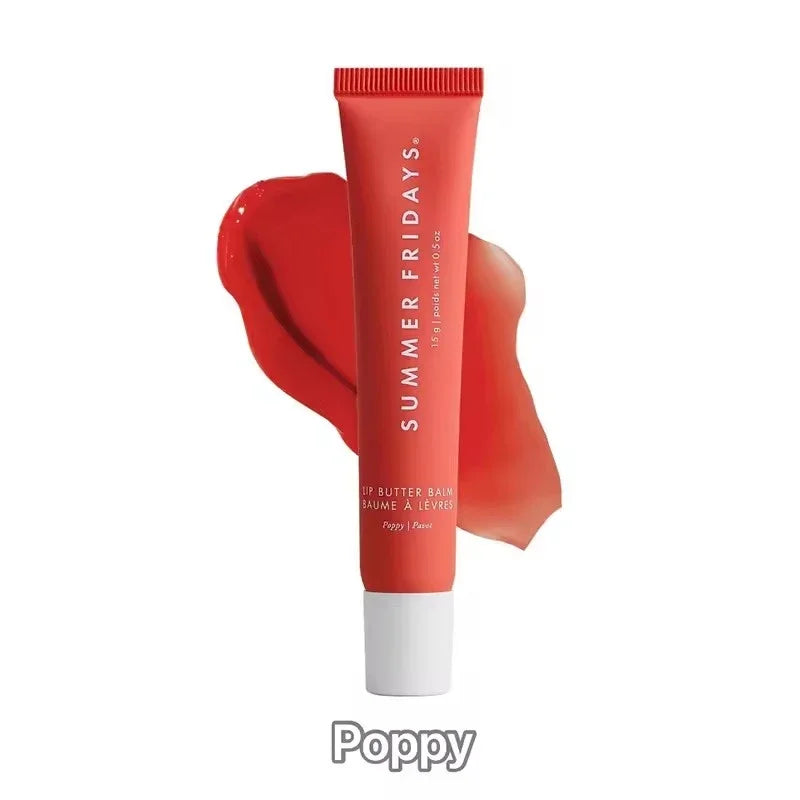 Red lip balm tube with 'Summer Fridays' branding on a white background