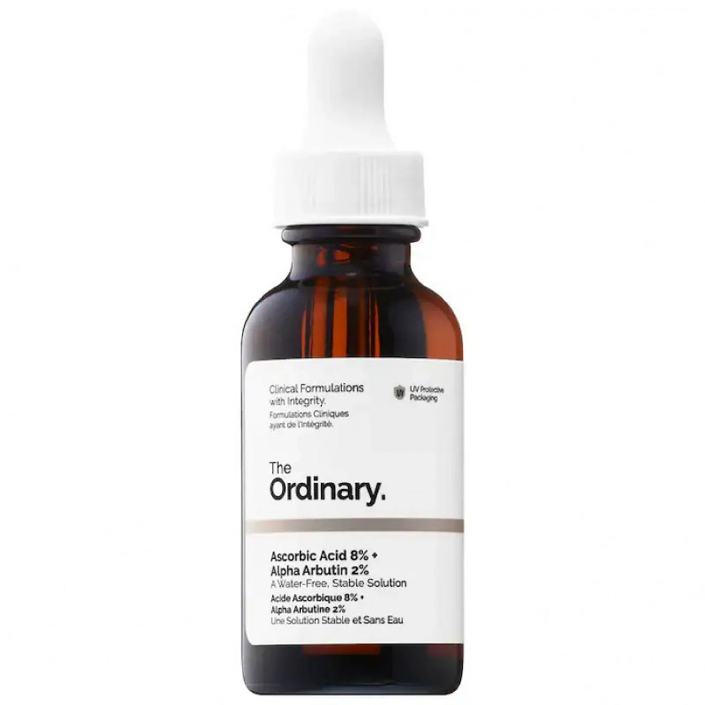 The Ordinary Ascorbic Acid 8% and Alpha Arbutin 2% brightening serum bottle